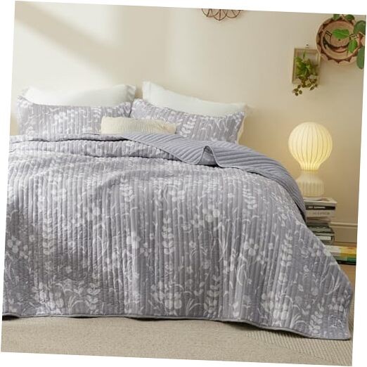  Floral Quilt Queen Size - Reversible Queen / Full (90" x 96") 09 - Frost Grey