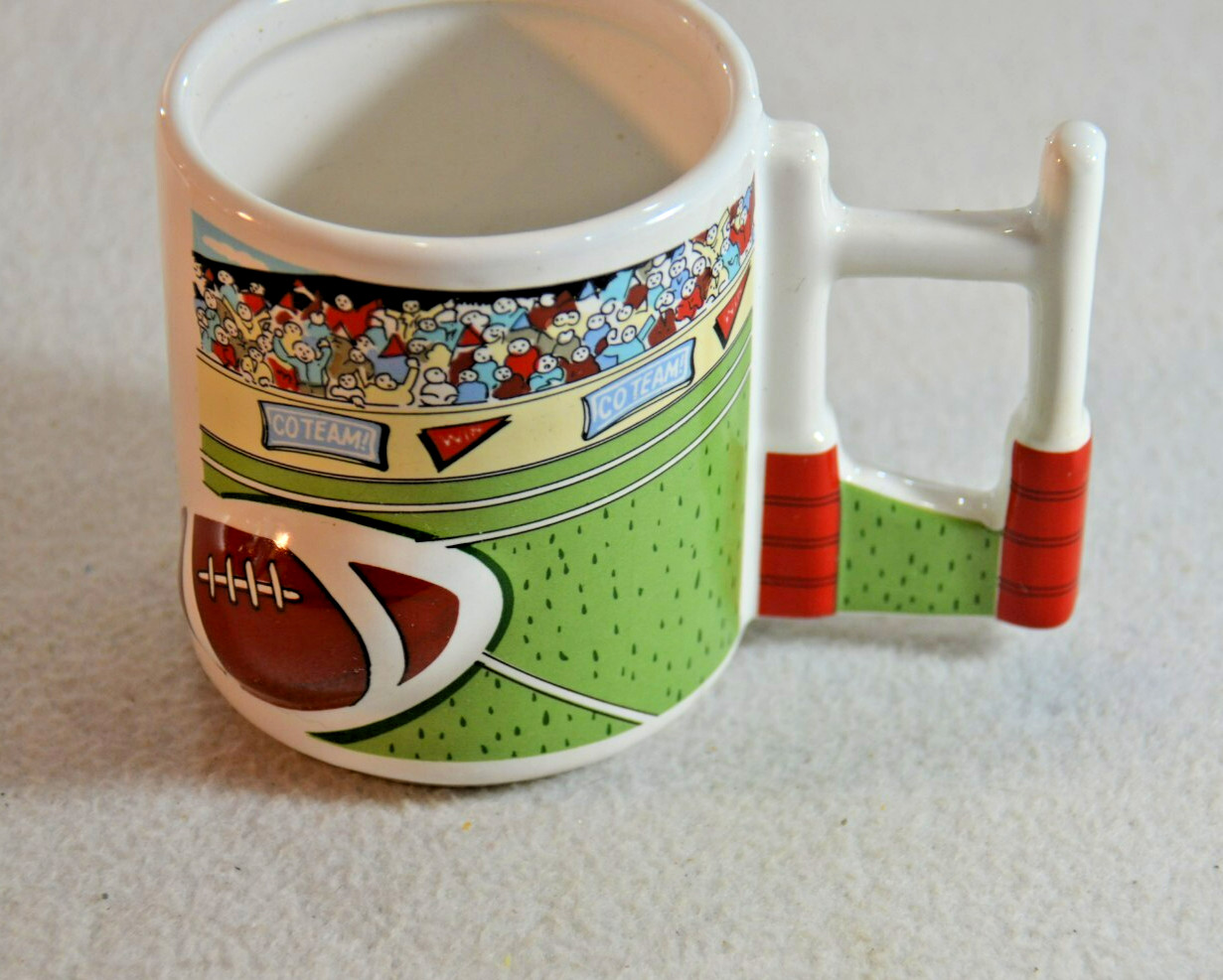 3D Football Coffee Mug Ceramic Cup With Goal Post Goal Handle 4" Tall