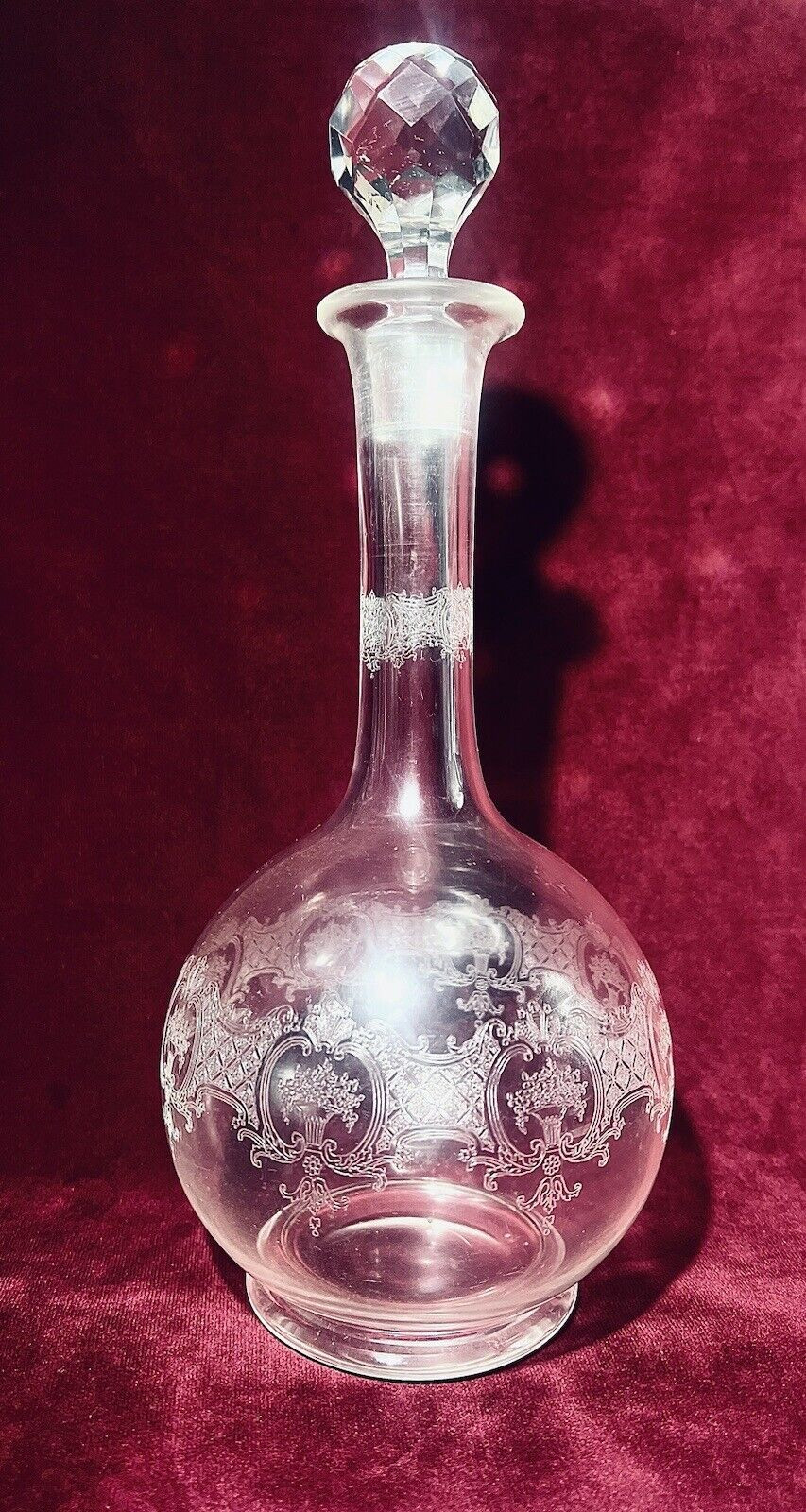 SAINT LOUIS SAPHO PANIER FLEURI KARAFFE DECANTER CARAFE A VIN EAU CRISTAL GRAVE