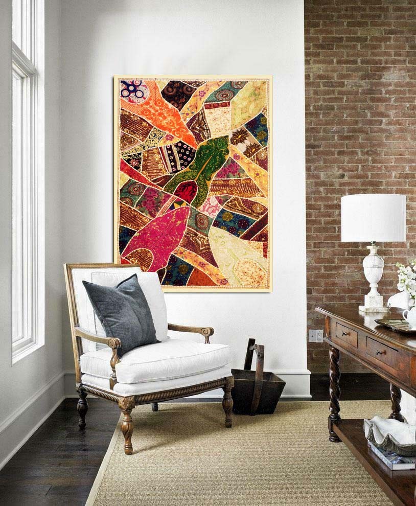 60" STUNNING XMAS GIFT ETHNIC DÉCOR SARI BEADS SEQUIN LACE WALL HANGING TAPESTRY