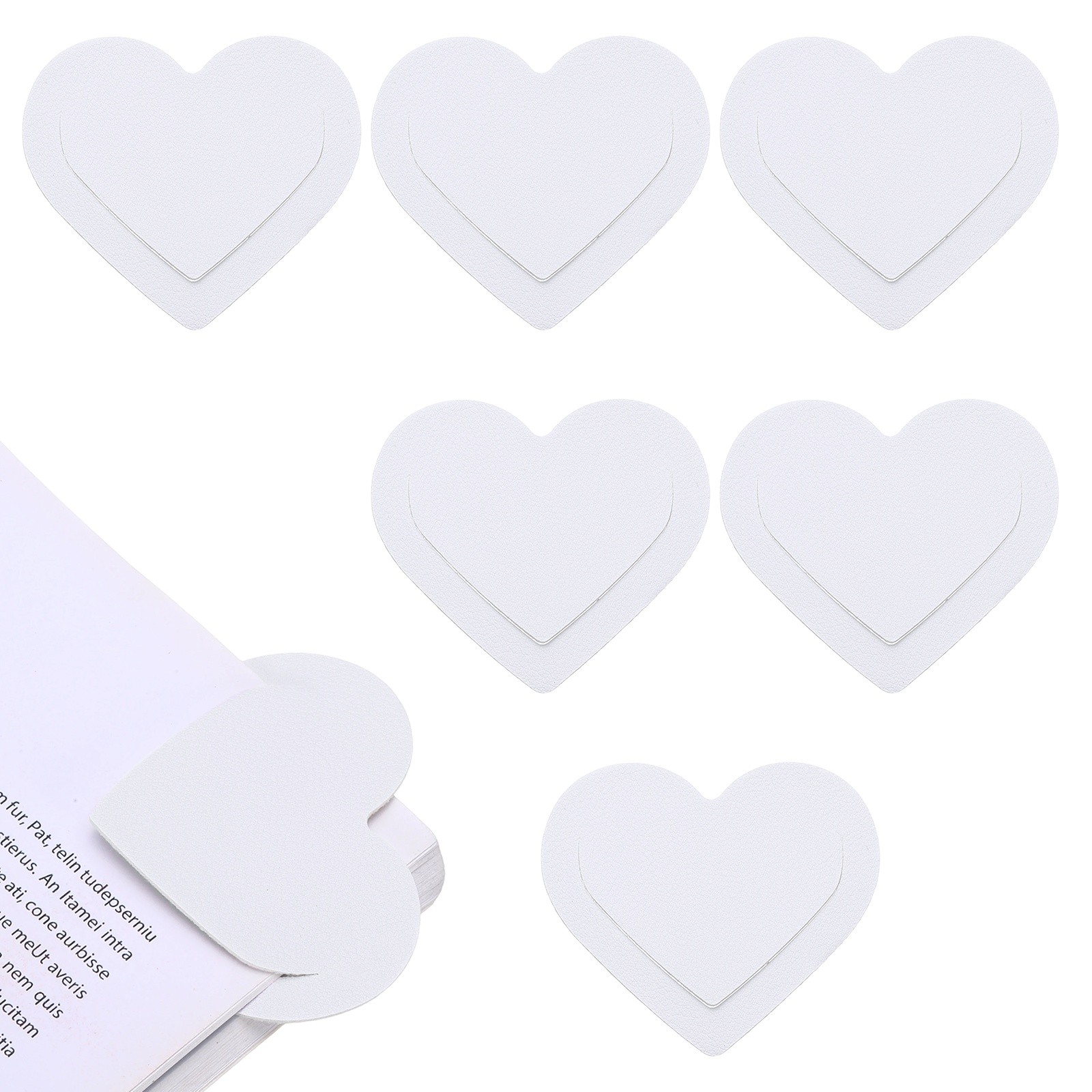 6Pcs Leather Heart Bookmarks, Cute Corner Bookmarks for Reader, White