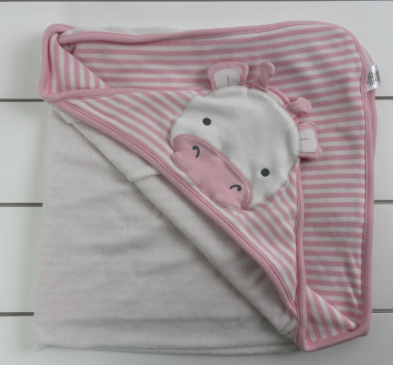 GYMBOREE Hooded Towel Baby Blanket Lovey Pink White Stripe Giraffe
