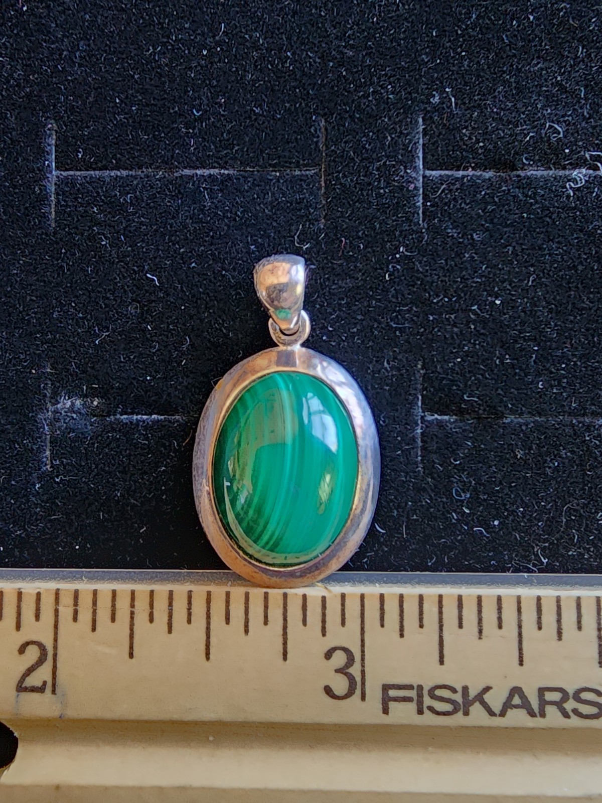 Vintage Sterling Silver/Polished Malachite Necklace Pendant Marked/Tested+