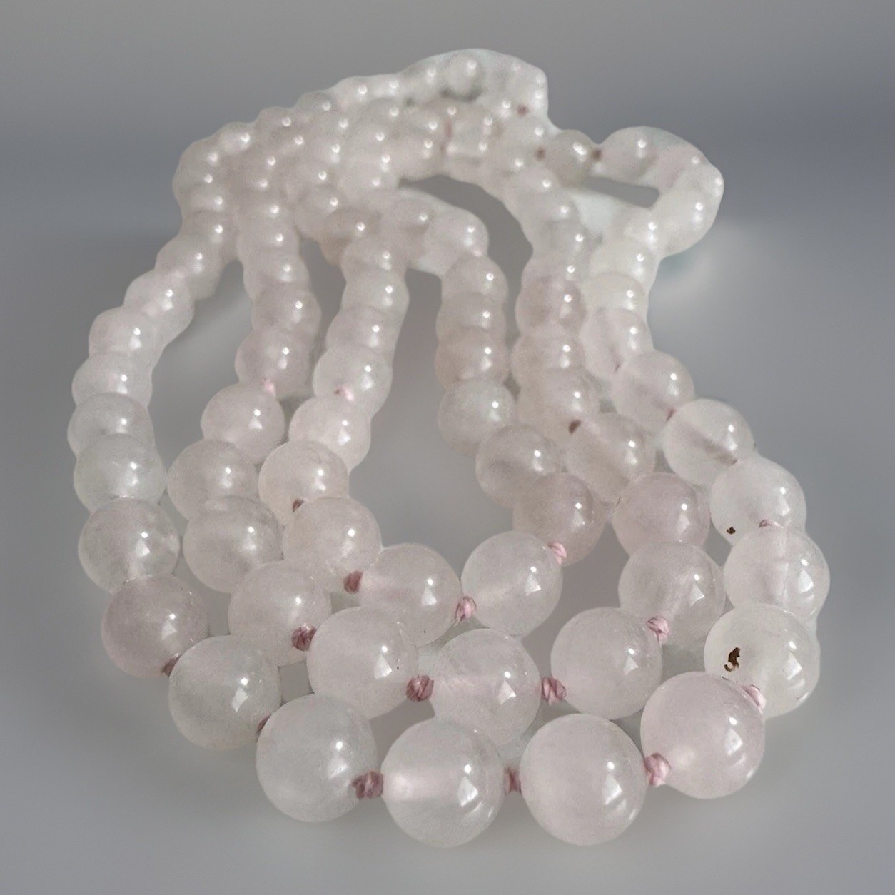Artisan Hand-Knotted Smooth Round Rose Quartz Bead Continuous Strand Necklace