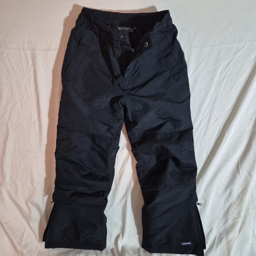 Lands End Kids Snow Pants Black Insulated Ski Snowboard Winter Pants Size 8