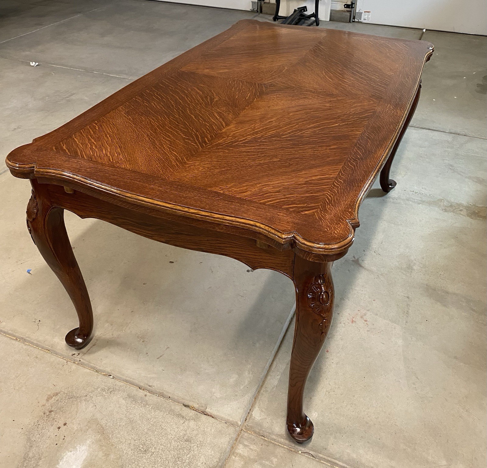 Antique French Provincial Dining Set, 4 Chairs, Extension Table, Carved Wood