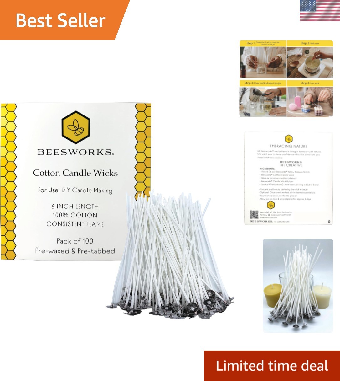 100 Pre-Waxed Cotton Candle Wicks - 6