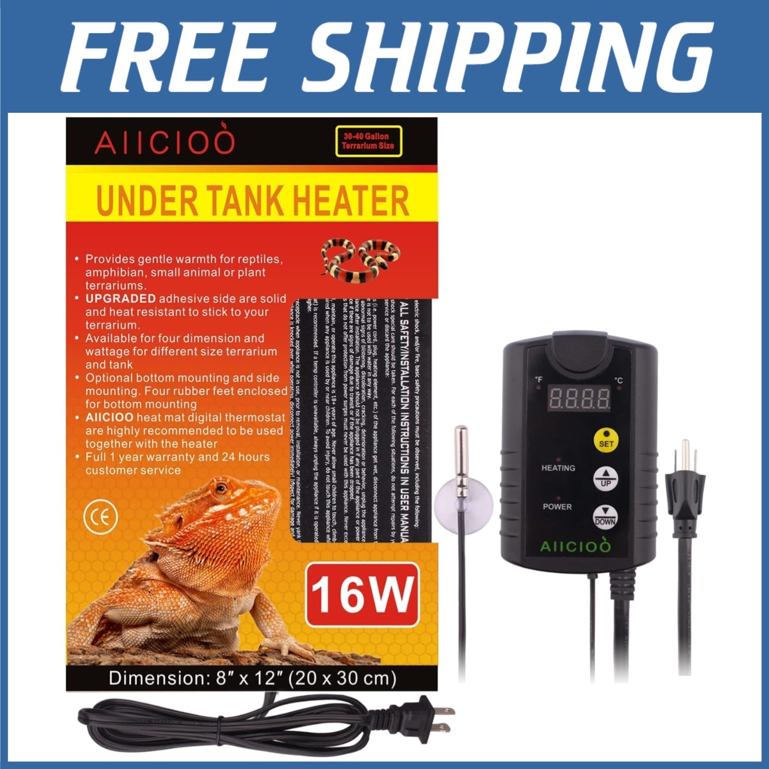 Combo Set - Reptile Heating Pad with Thermostat