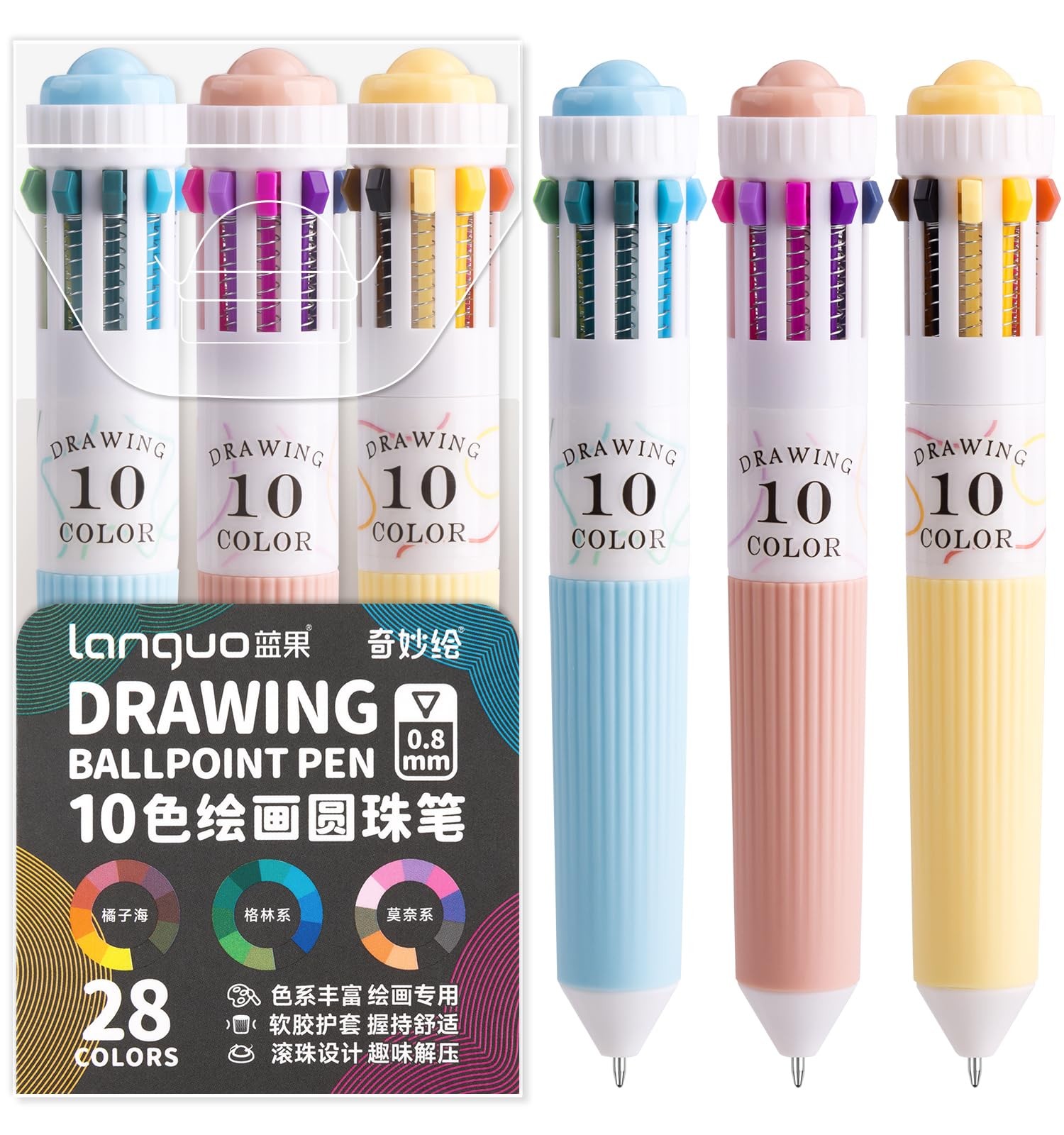 Joyask 3 Park Multicolor Pens, 3PCS-28 Colored Ballpoint Pen 