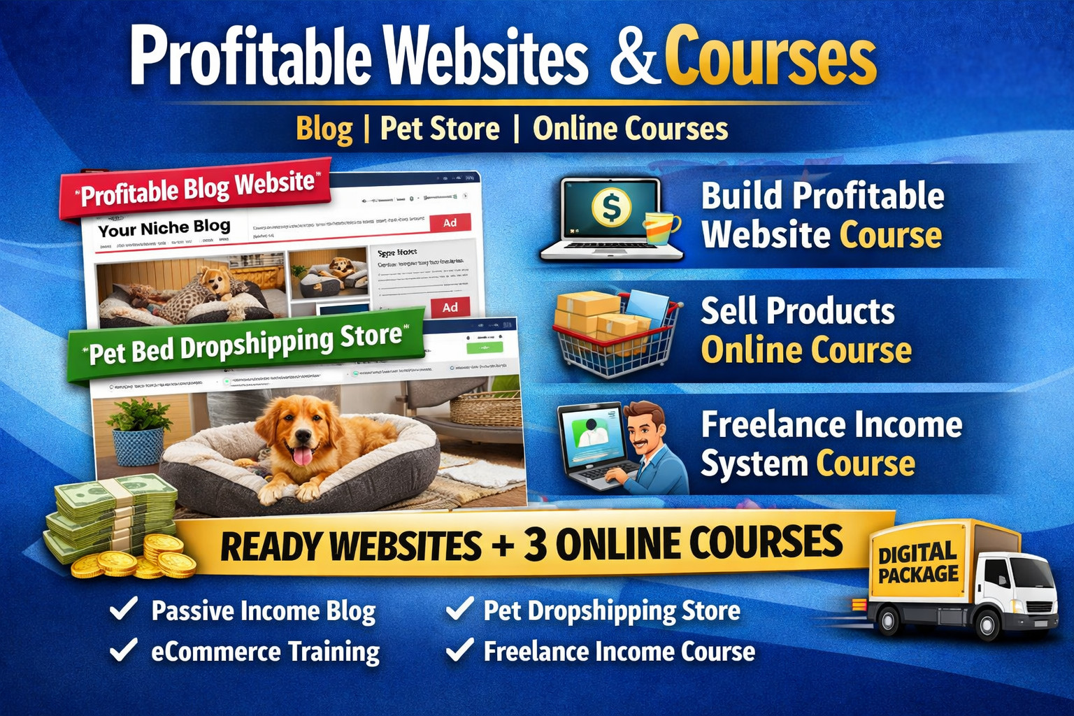 Profitable Websites  & Online Courses Bundle | Blog and Dropshipping Store