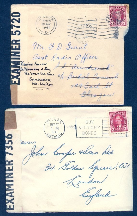 CANADA SEL OF 4 DIFF CENSORED 3c MUFTI COVERS TO UK