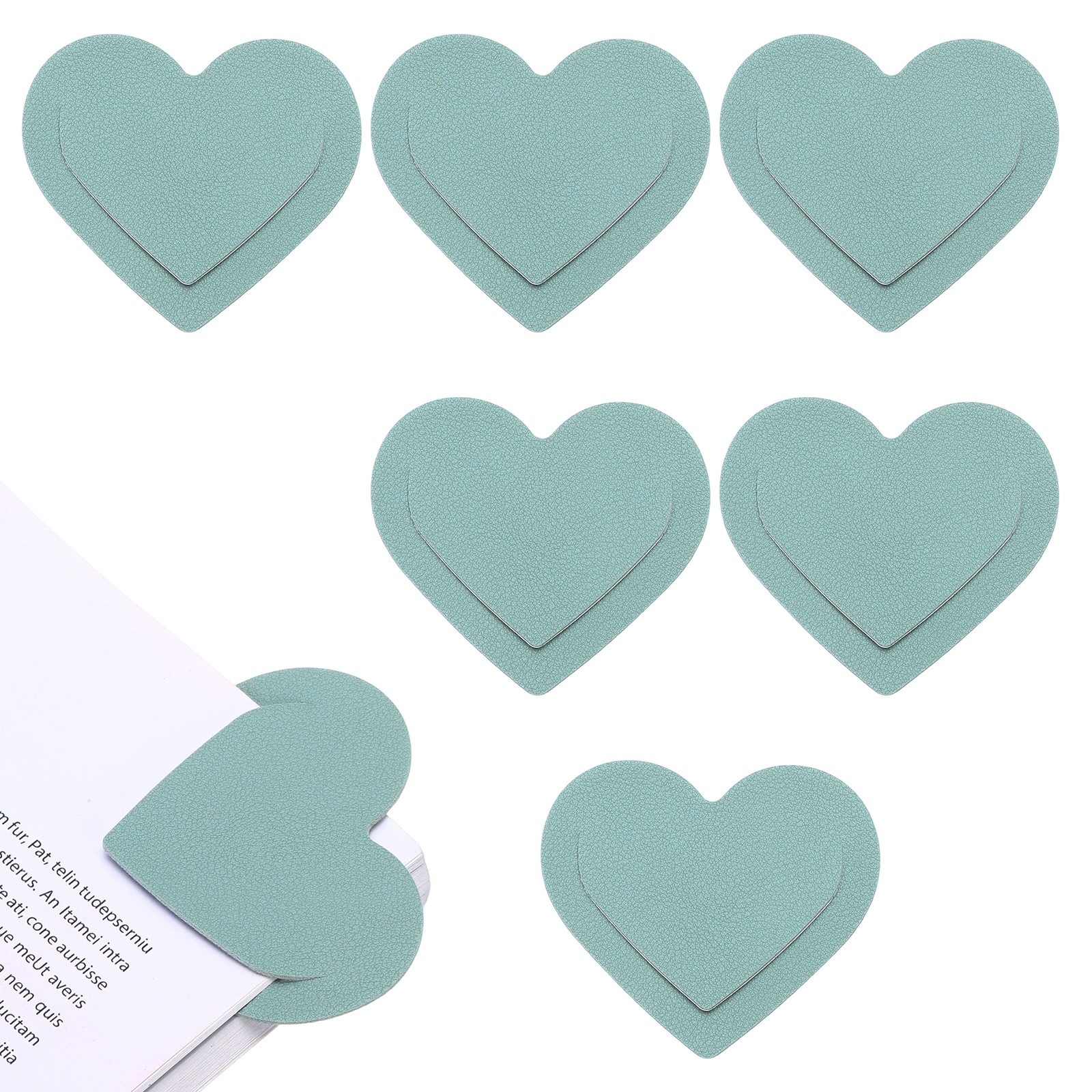 6Pcs Leather Heart Bookmarks, Cute Corner Bookmarks for Reader, Light Blue