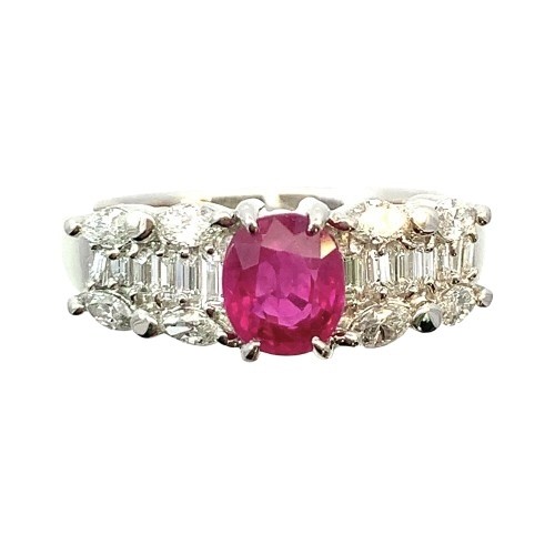22619 Ruby and Diamond Design Ring, Platinum PT900, Size 13, 6g