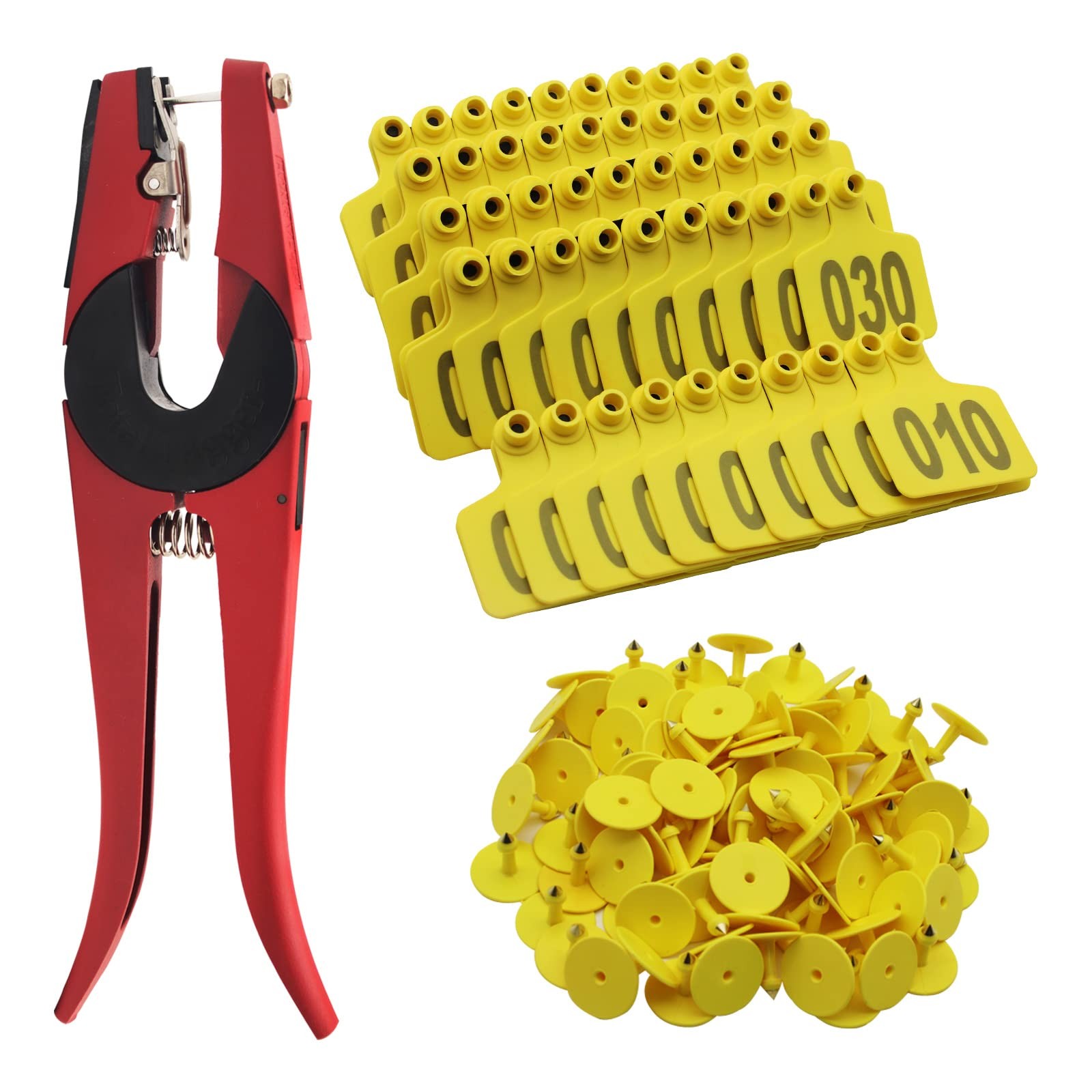 Cattle Ear Tags Numbered 001-100 with Pliers, Plastic 3*2.4 inches, Yellow 