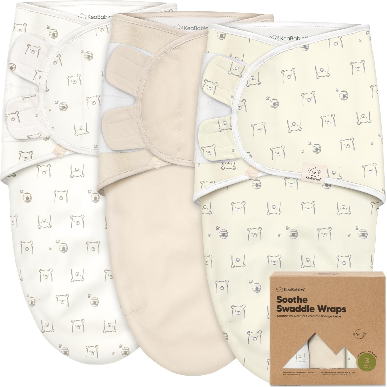 3-Pack Organic Baby Swaddle Sleep Sacks - One Size (0-3 months), Bumble Bear 