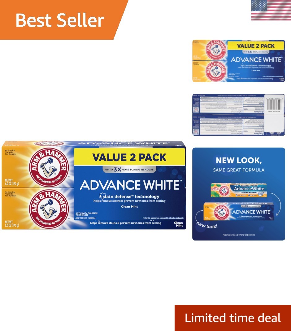 Powerful Toothpaste for Whitening & Plaque Control, Fresh Mint - 6 oz Twin Pack