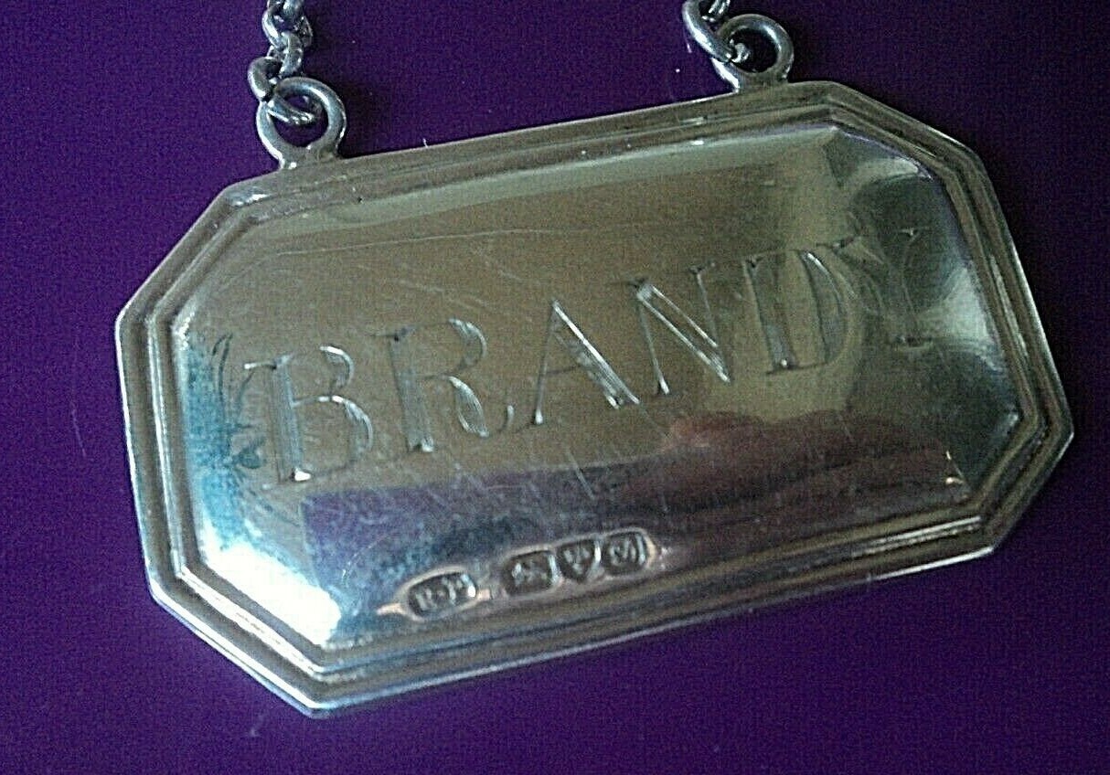 Edwardian Stg Silver Brandy Decanter Wine Label h/m 1904 Chester Robert Pringle