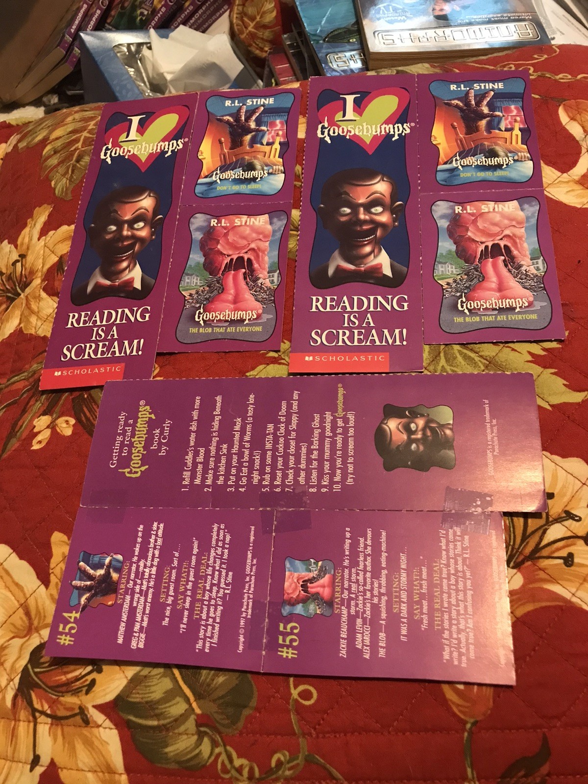 1 Vtg Goosebumps Bookmarker & 2 Cards For Book #54 SEE PICTURES REPAIRED
