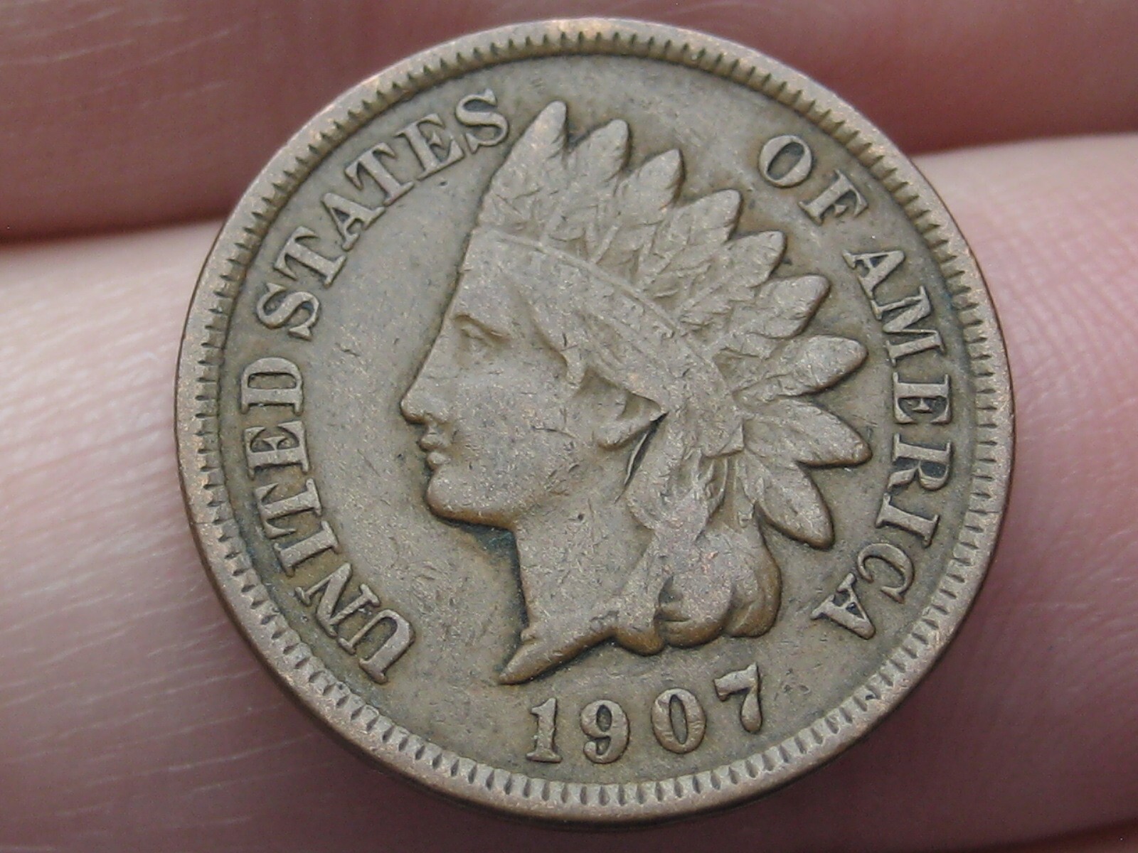 1907 Indian Head One Cent Penny- Chocolate Brown, Fine/VF Details