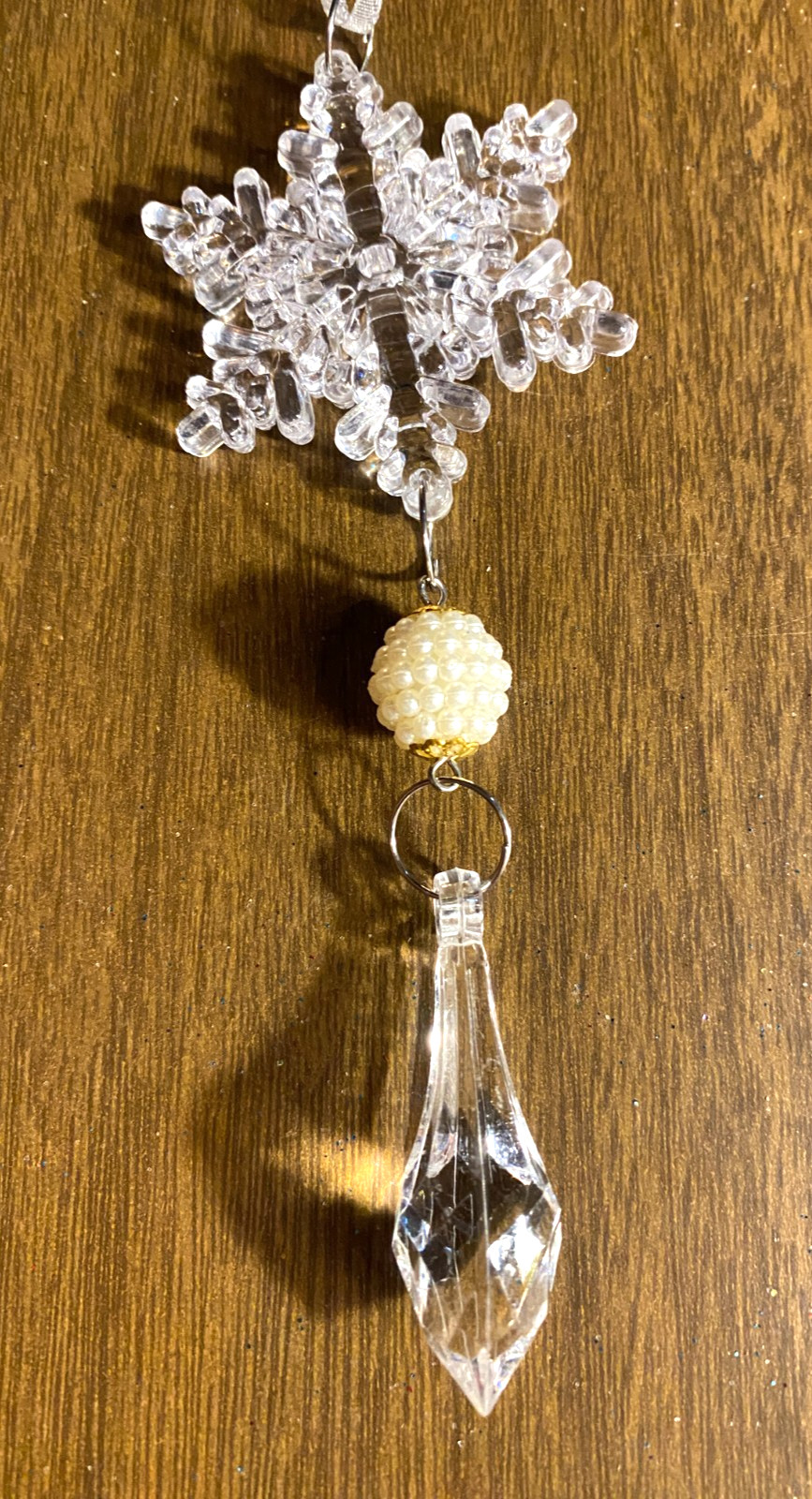 Clear Lucite Snowflake Bead Center PRISM SUNCATCHER Christmas Ornament 5 1/2"