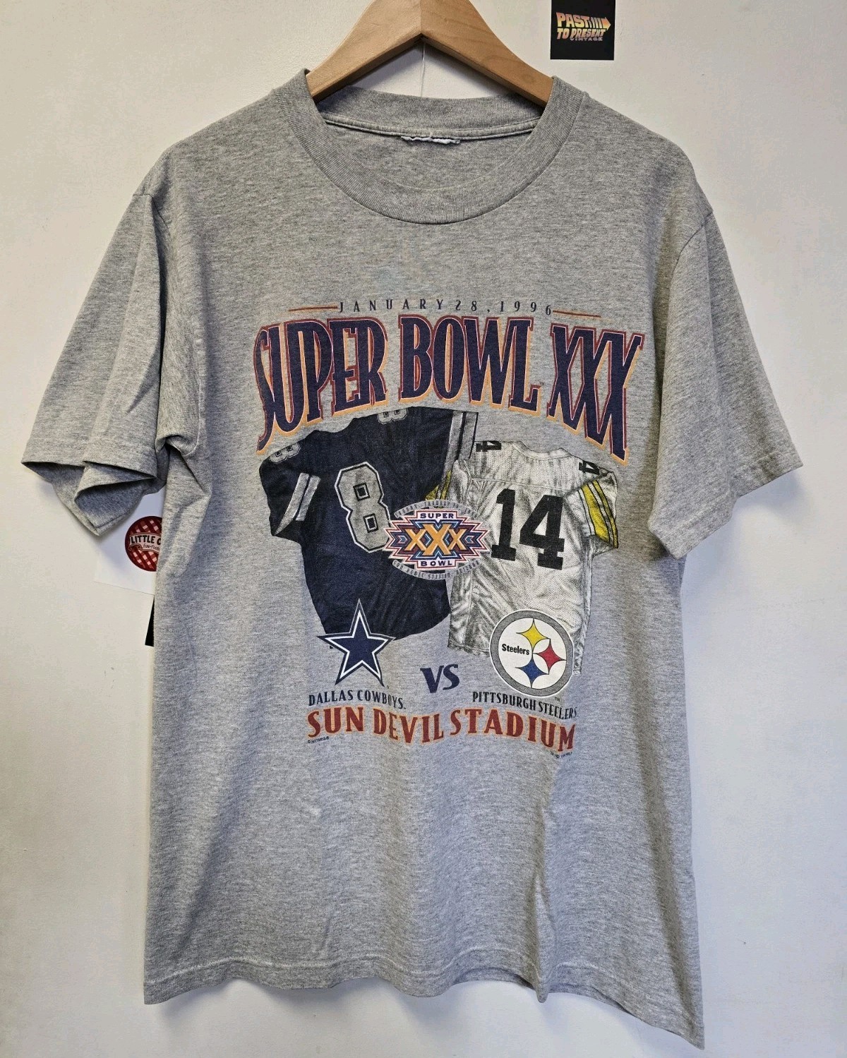 Vtg 90s Super Bowl XXX T Shirt L NFL Cowboys Vs Steelers