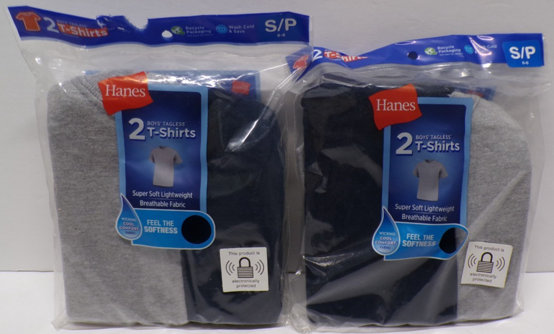 Lot of 2 Hanes Boys' Tagless T-Shirt Wicking Cool 2 Pack Each Small 6-8