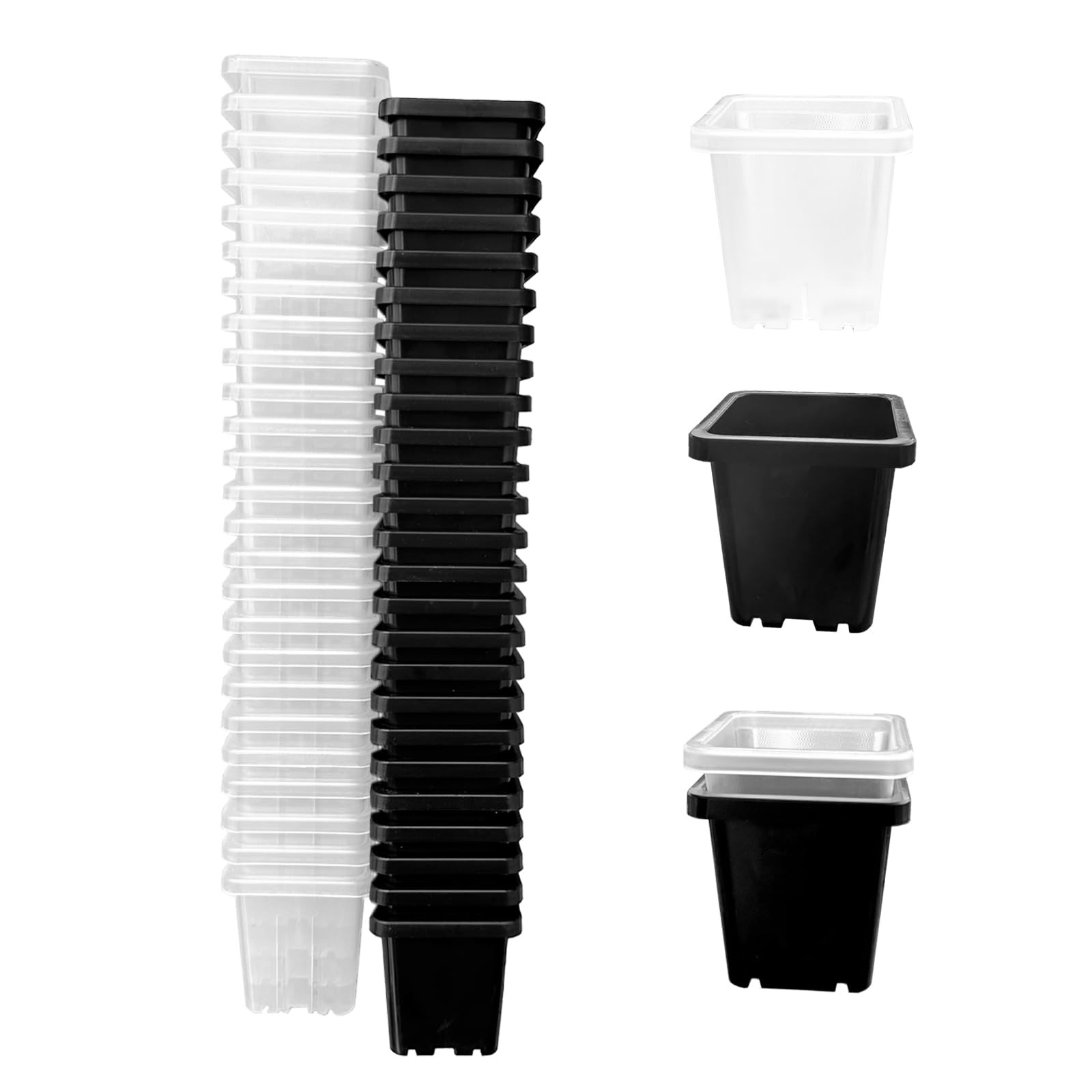 Gyfofix 2 Inch Square Plant Nursery Pots 2.3 Inches, Black+clear 