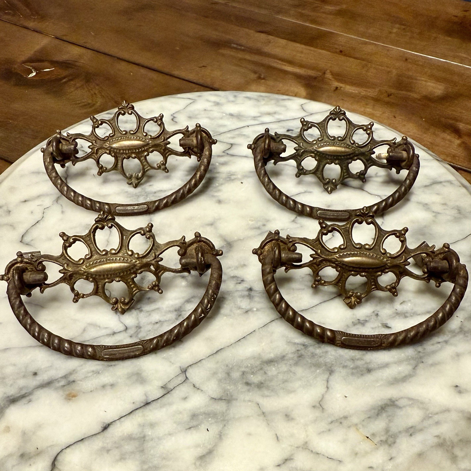 SETof4 Antique Ornate Brass Hardware French Provincial Victorian Drawer Pull 3"