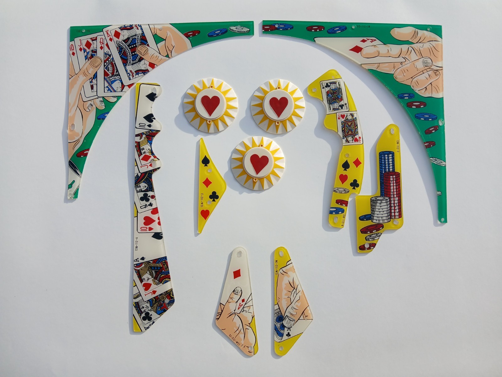 Original Stern HOT HAND Pinball Plastics (8 Pieces Incomplete Set) + Bumper Caps