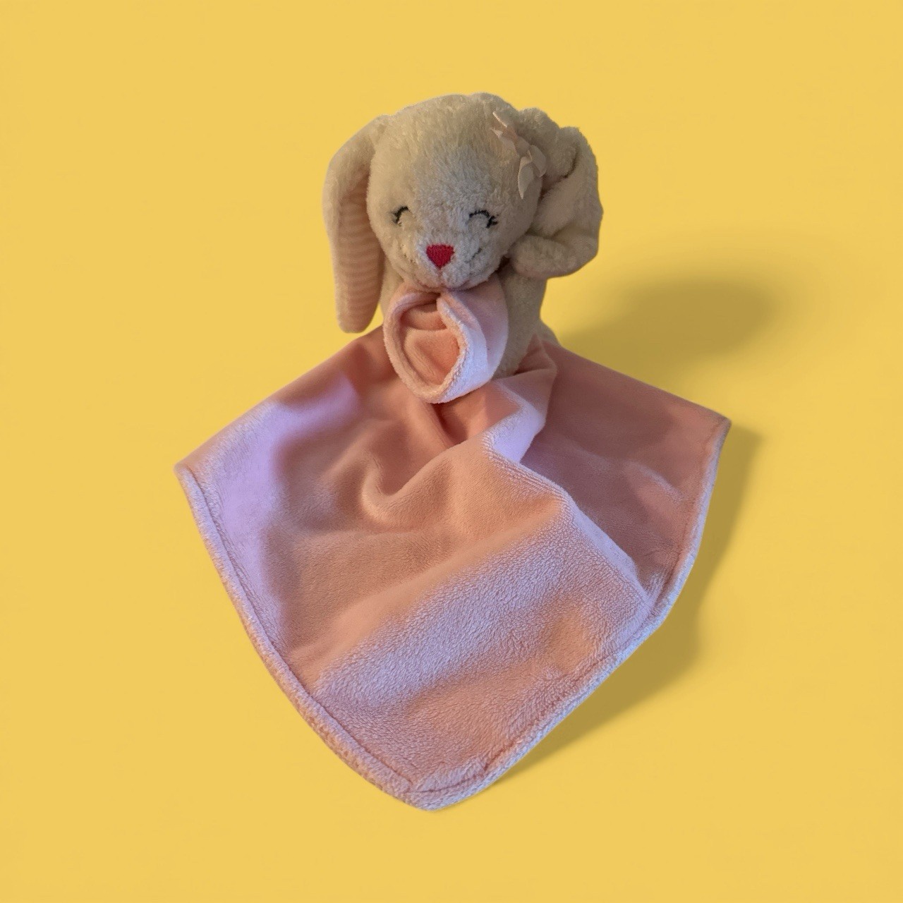 Carter's White Bunny Pink Striped Ears Lovey Security Blanket Rattle Plush-