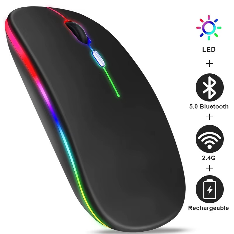 Dual Mode Wireless Mouse 2.4G Bluetooth Rechargeable Silent LED Mouse