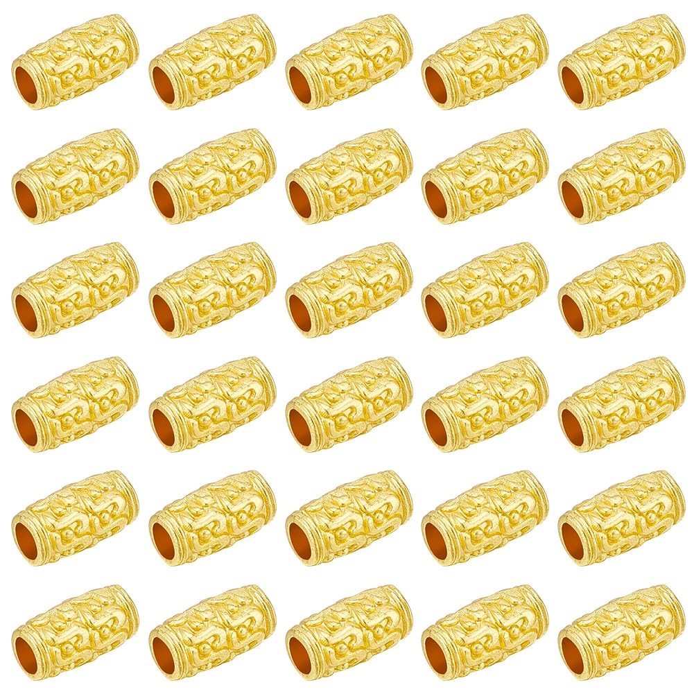 BENECREAT 50Pcs Real 24K Gold Plated Alloy Tube Beads, 12x6.5mm, gold 