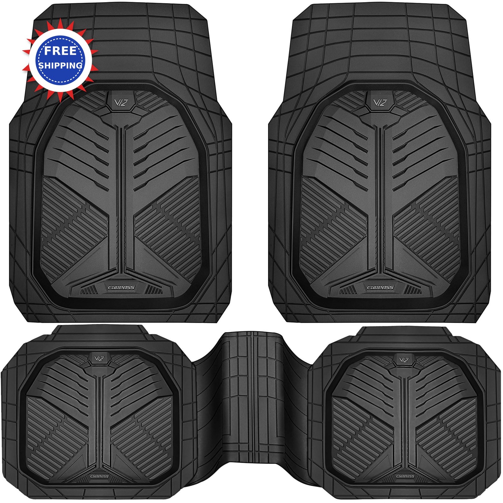 Car Mats 3 Pieces Deep Dish Rubber Waterproof Anti Slip Universal Fit Heavy Duty