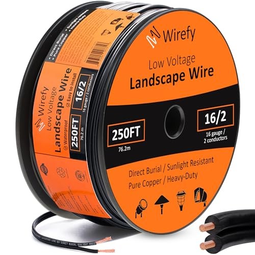 Wirefy 16/2 Landscape Lighting Wire 250ft - Pure Copper, Outdoor Direct Burial,