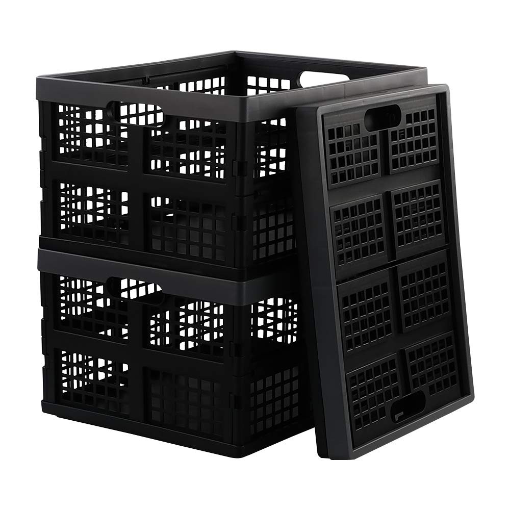 3 Packs 32 L Plastic Collapsible Crates, Folding Storage Crate Bin, Black
