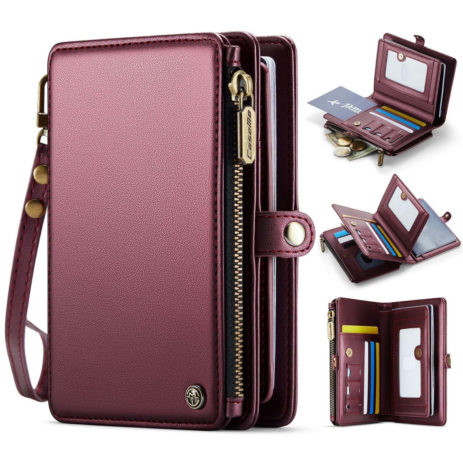 Passport Holder Wallet Bag with AirTag Holder, 11 Card Slots and Passport Sol...