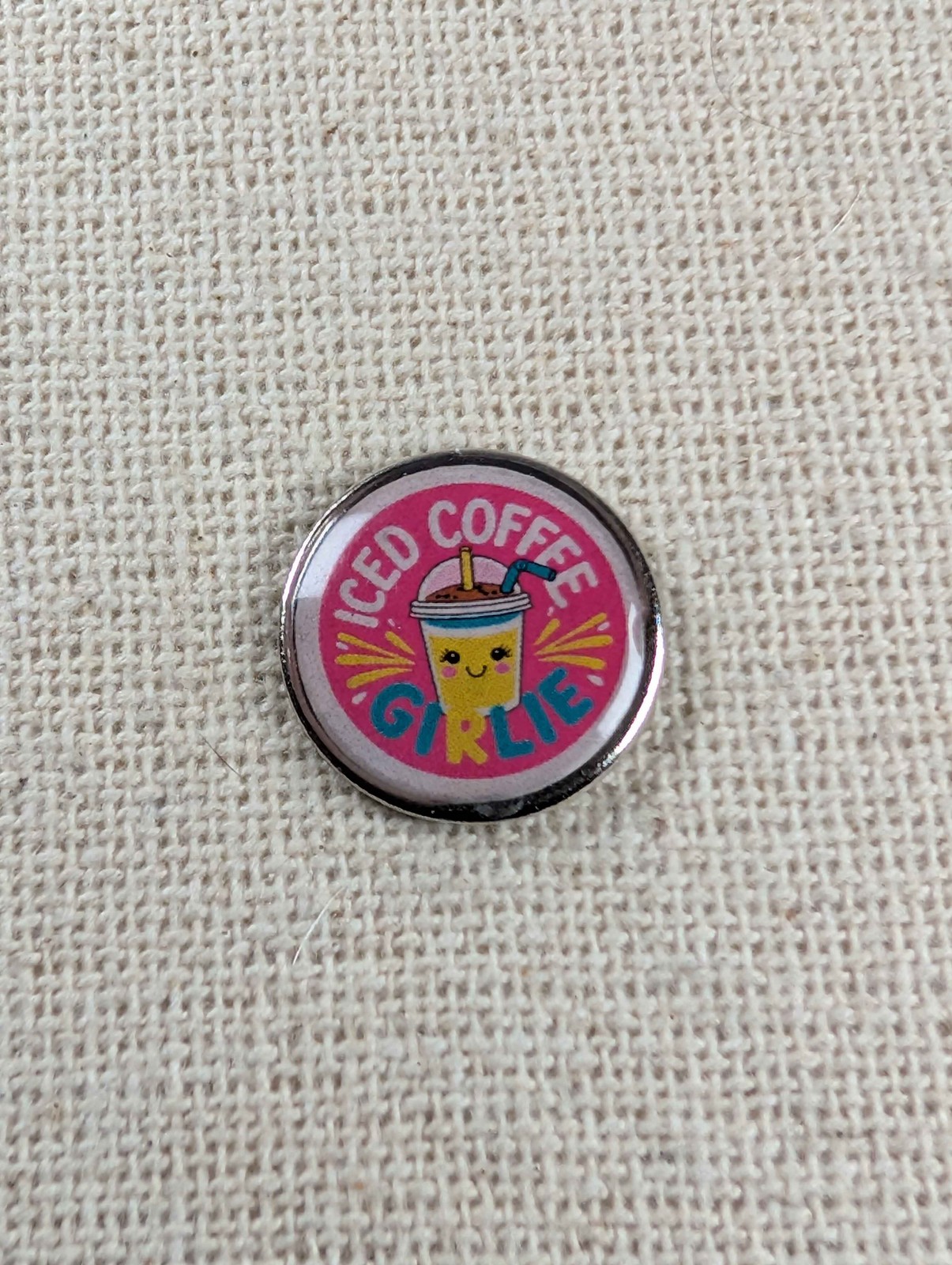 Iced Coffee Girlie Lapel Pin Badge, badge gift for coffee lover