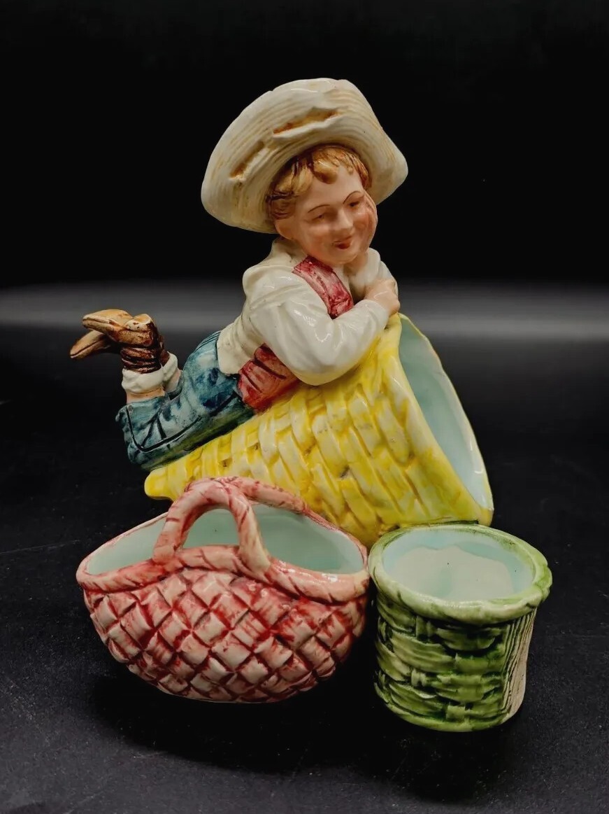 Antique Majolica Porcelain Hand Painted Figural Smoke Set **READ**