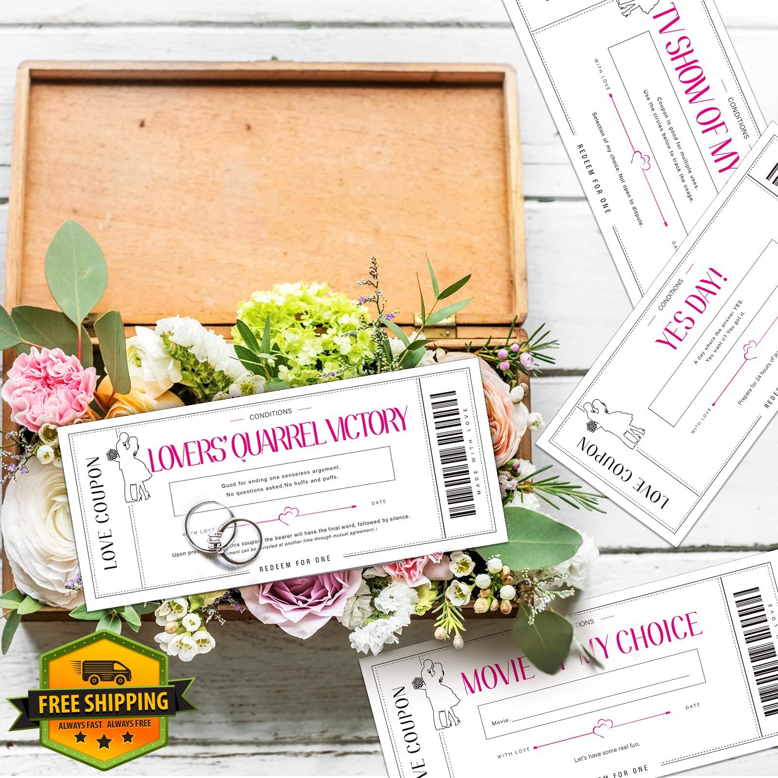 Zonon 20pc Love Coupon Cards Bulk for Her Him Couples Romantic Gift