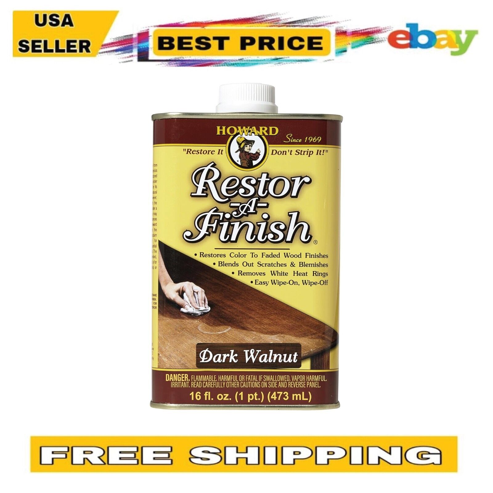 Howard Restor-A-Finish, 16 oz Dark Walnut, Restores Wood & Hides Scratches