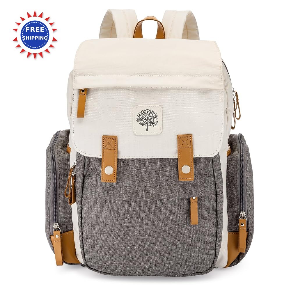 Diaper Backpack Large Insulated Pockets Stroller Straps Changing Pad Cream Baby