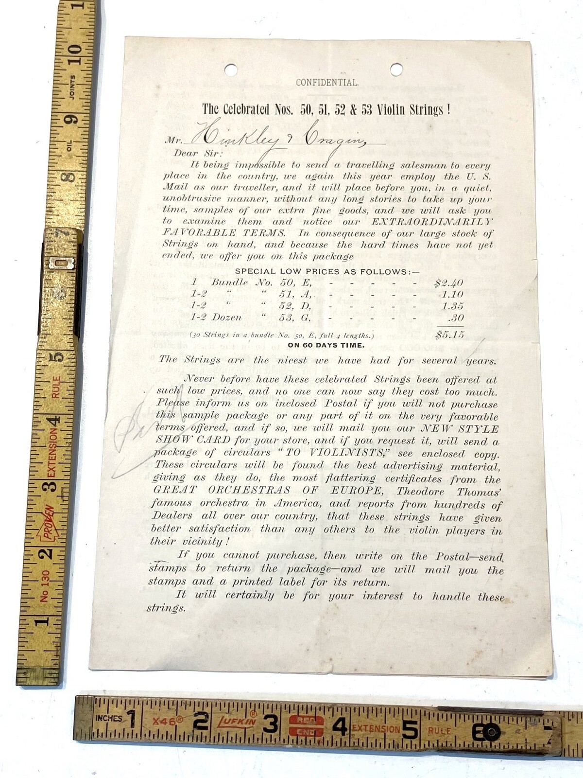 antique GW STRATTON & CO BOSTON MA advertisement VIOLIN STRINGS orchestras list
