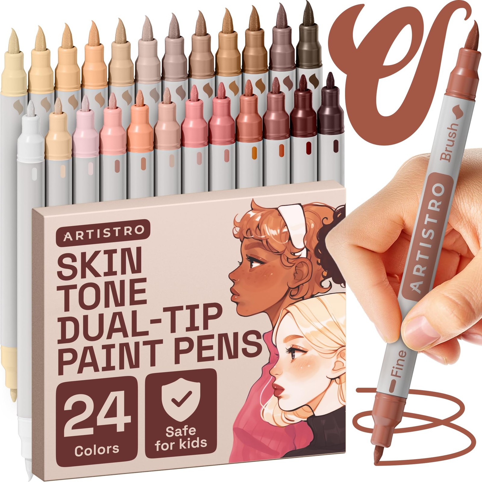 ARTISTRO 24 Skin Tone Acrylic Paint Markers 1 Count (Pack of 24), Multicolor 