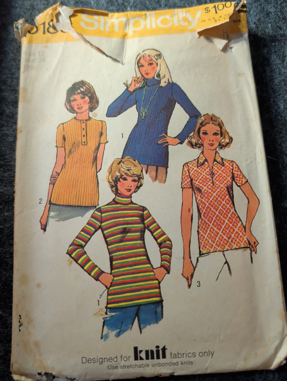 Vintage Simplicity 5185 Knit Top Sewing Pattern Sz 12 Cut Missing Pieces