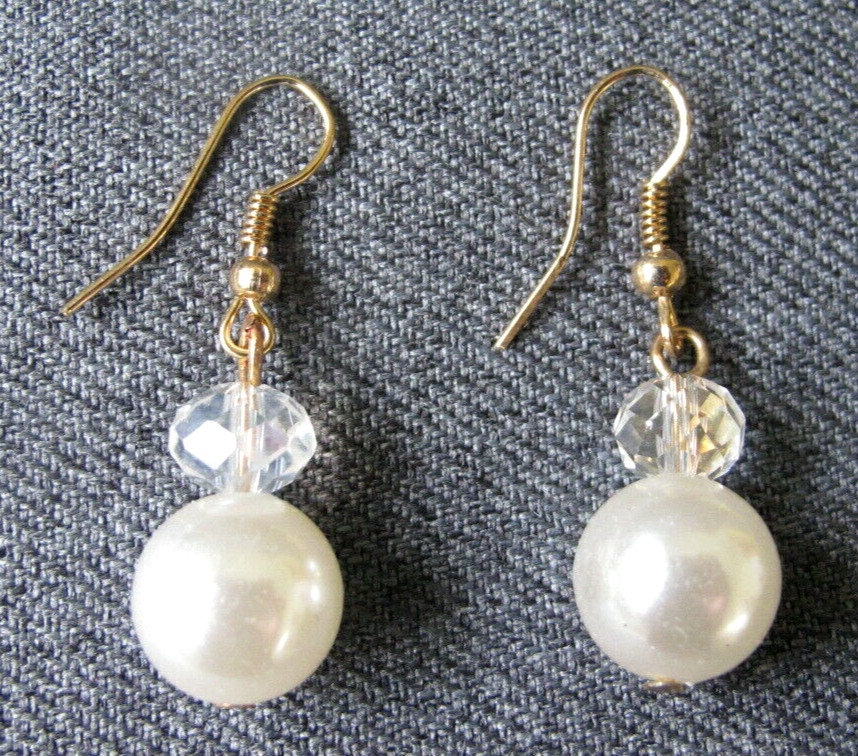 Vintage pearly rose & faceted clear beads earrings