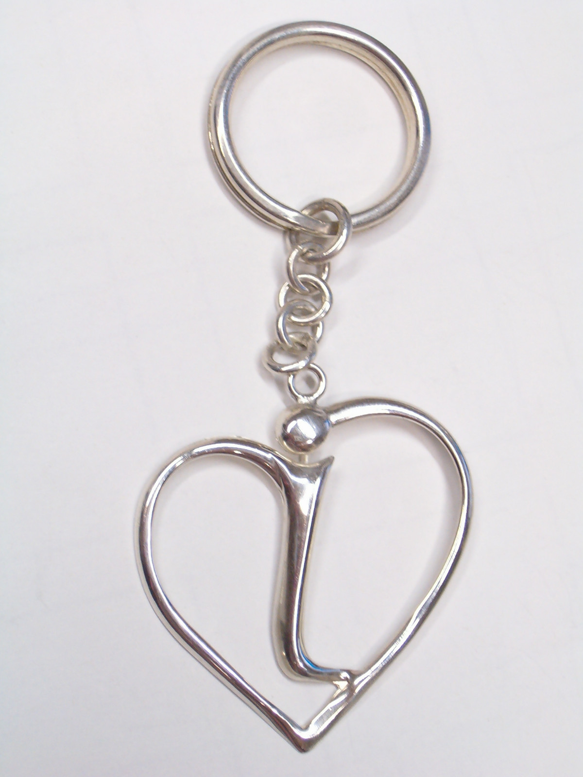 Keychain with initial I in heart shape in 925 SILVER - Alphabet Letter