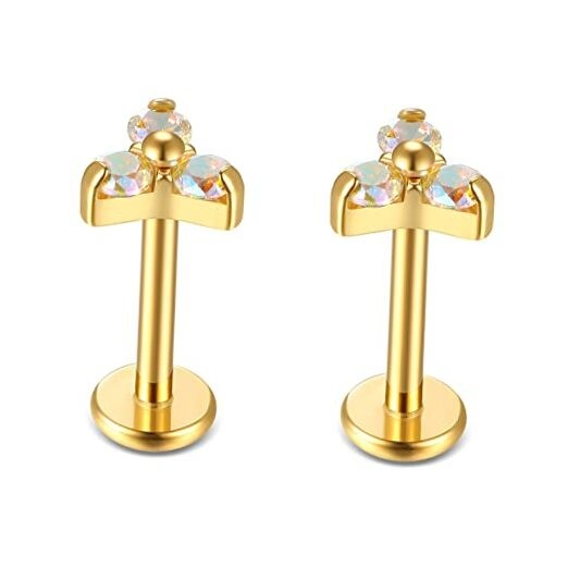 BelezaDosas G23 Titanium Labret Studs 16G Threadless Push-in Press Fit Lip AB