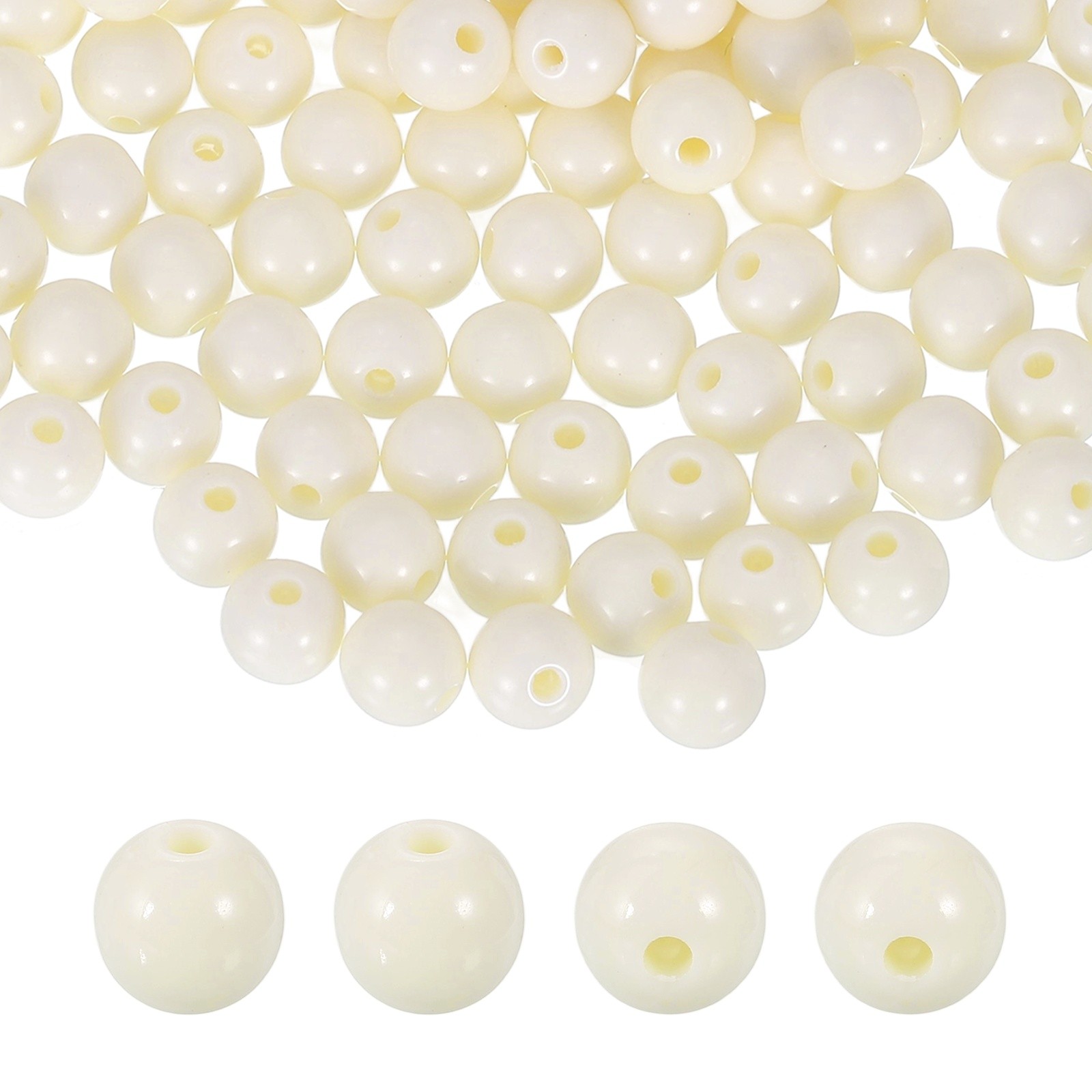 200pcs Creamy White Acrylic Round Beads 8mm Plastic Resin Loose Bead