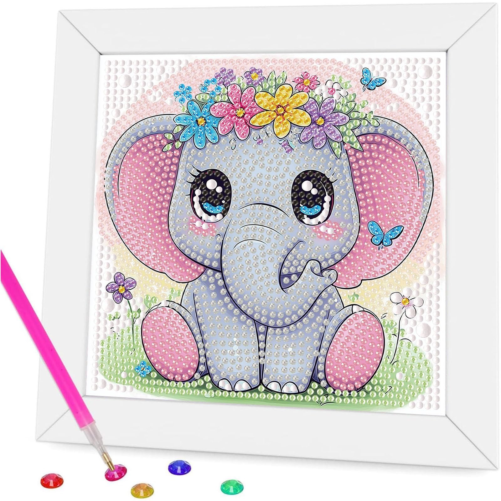 Diamond Art Kits for Kids with Frame, Elephant Kids Diamond Art Kit Ages 8-12, A