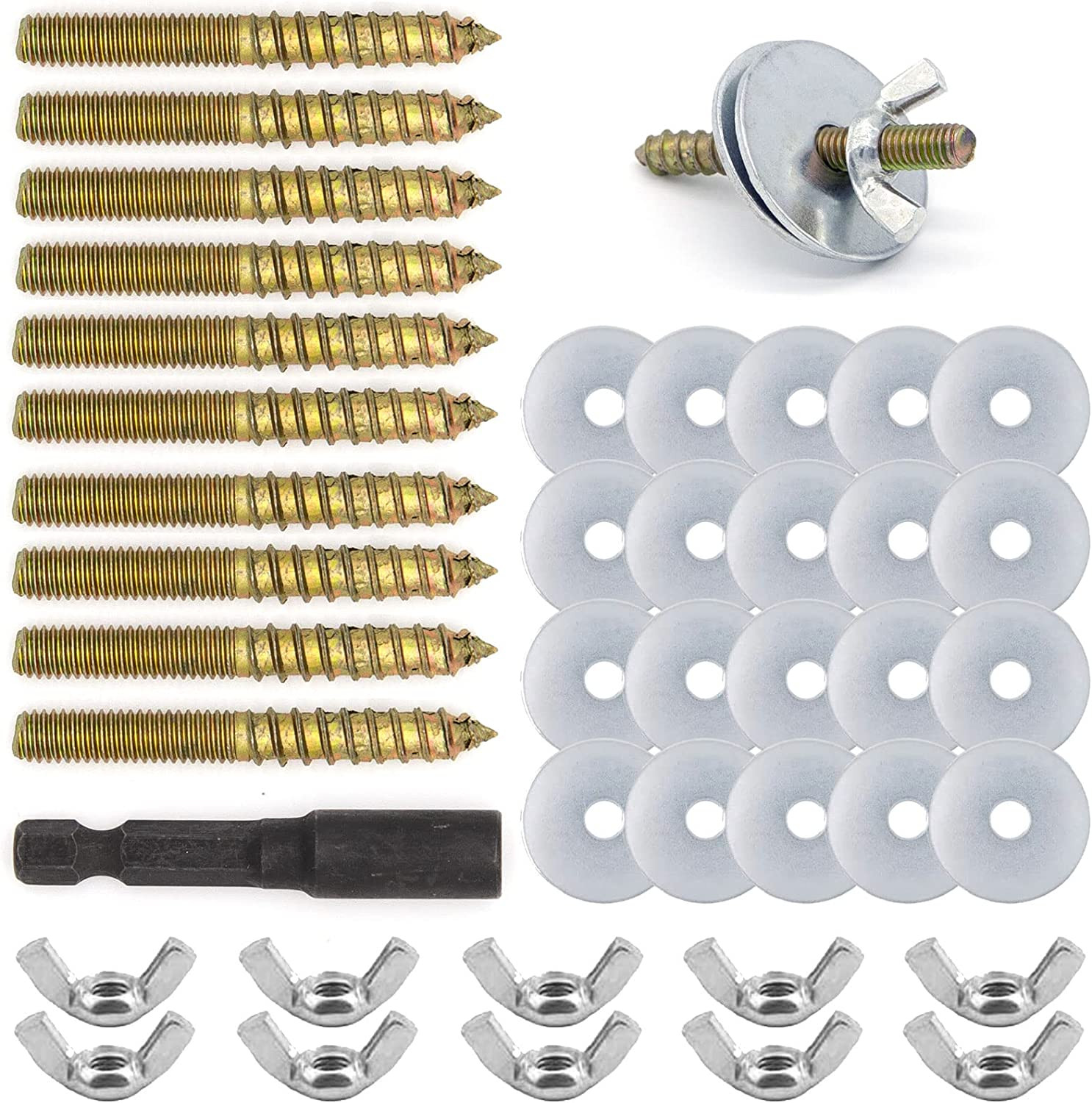 Bird Cage Hardware - 10 Sets of Screws, Washers, Wing Nuts & Drill Tool for Fixi